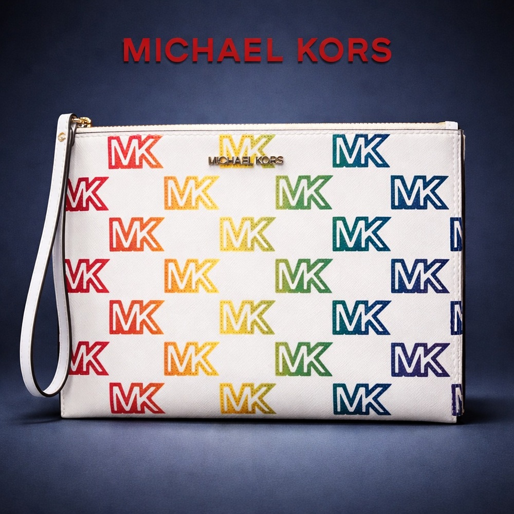 MICHAEL KORS Rainbow Pride MK Logo X-Large Wristlet | NWOT | MSRP $189 | 10βx7β - Picture 2 of 9